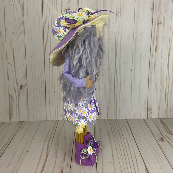 Handmade Girl Gnome Daisy Print Lavender Faux Fur Gingham Spring Cottagecore - Picture 7 of 12